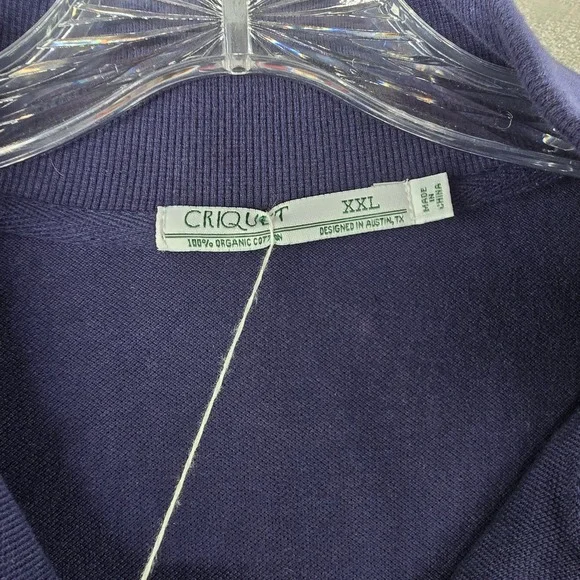 Criquet 1/4 Zip Pullover Mens XXL Navy Blue Organic Cotton Pique Pocket Sweater - Picture 2 of 8